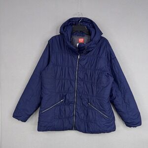 Columbia Jacket Womens 1X Blue Hooded Thermal Coil Puffer Insulated Zip